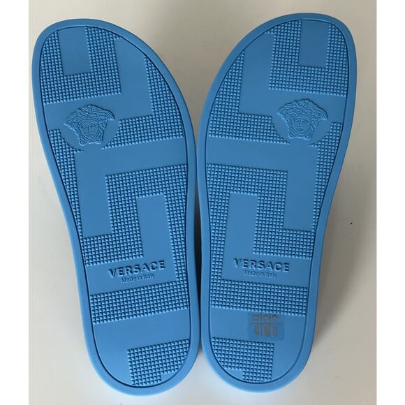 NIB $575 Versace Gold Medusa Leather/Rubber Sandals Blue 8.5 (41.5) 1004983 IT main image 9